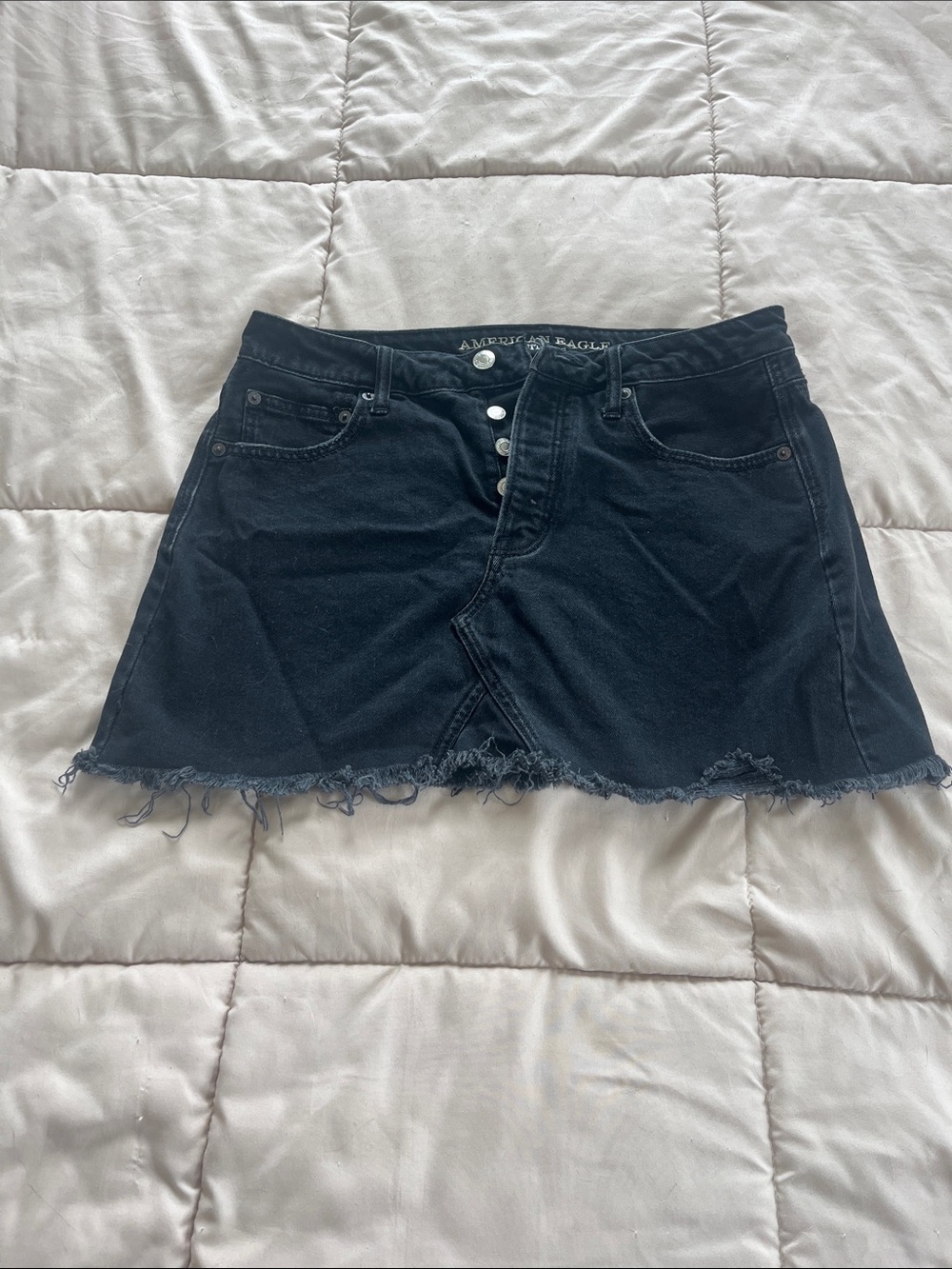 American Eagle Outfitters Black Frayed Denim Mini Skirt